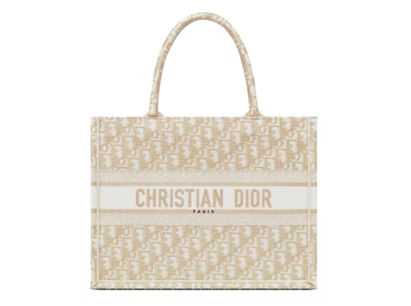 D10r Medium Book Tote Medium D10r Oblique Embroidery Gold