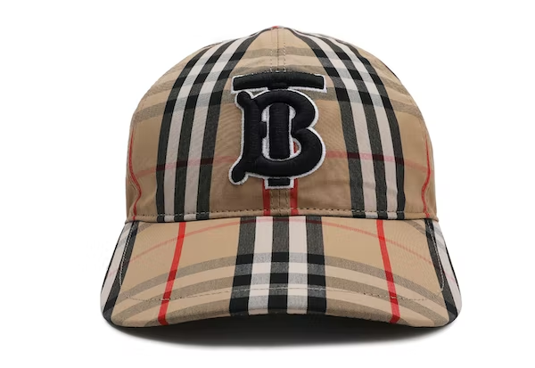 Bv*b*rry Vintage Check Cotton Baseball Cap Monogram Motif Beige
