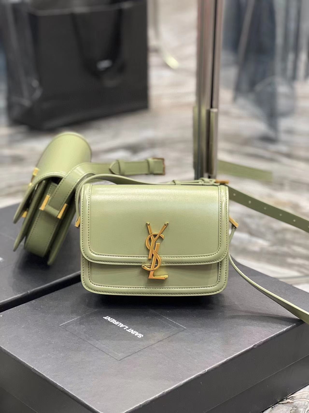 Sa1nt Lau*nt Medium Solferino Leather Shoulder Bag In Light Sage