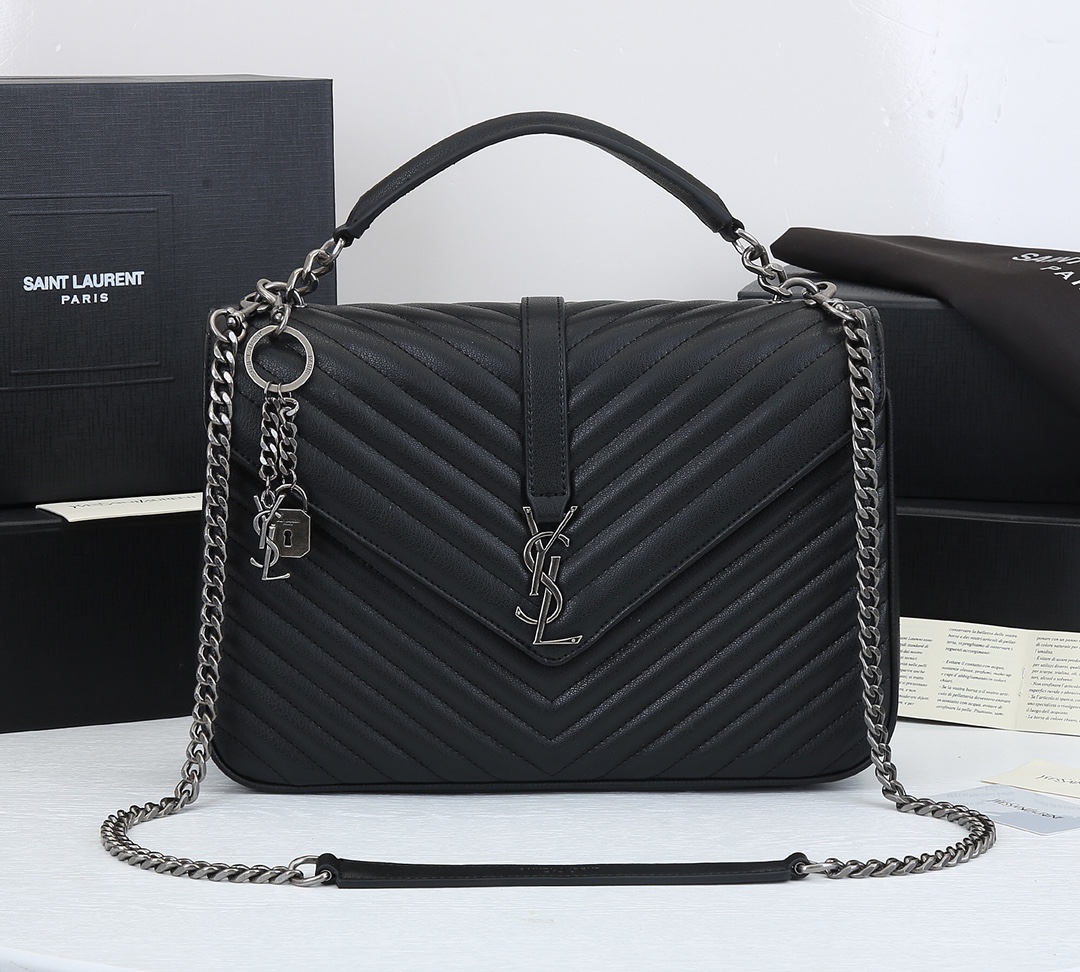 Sa1nt Lau*nt College Bag Black Calfskin