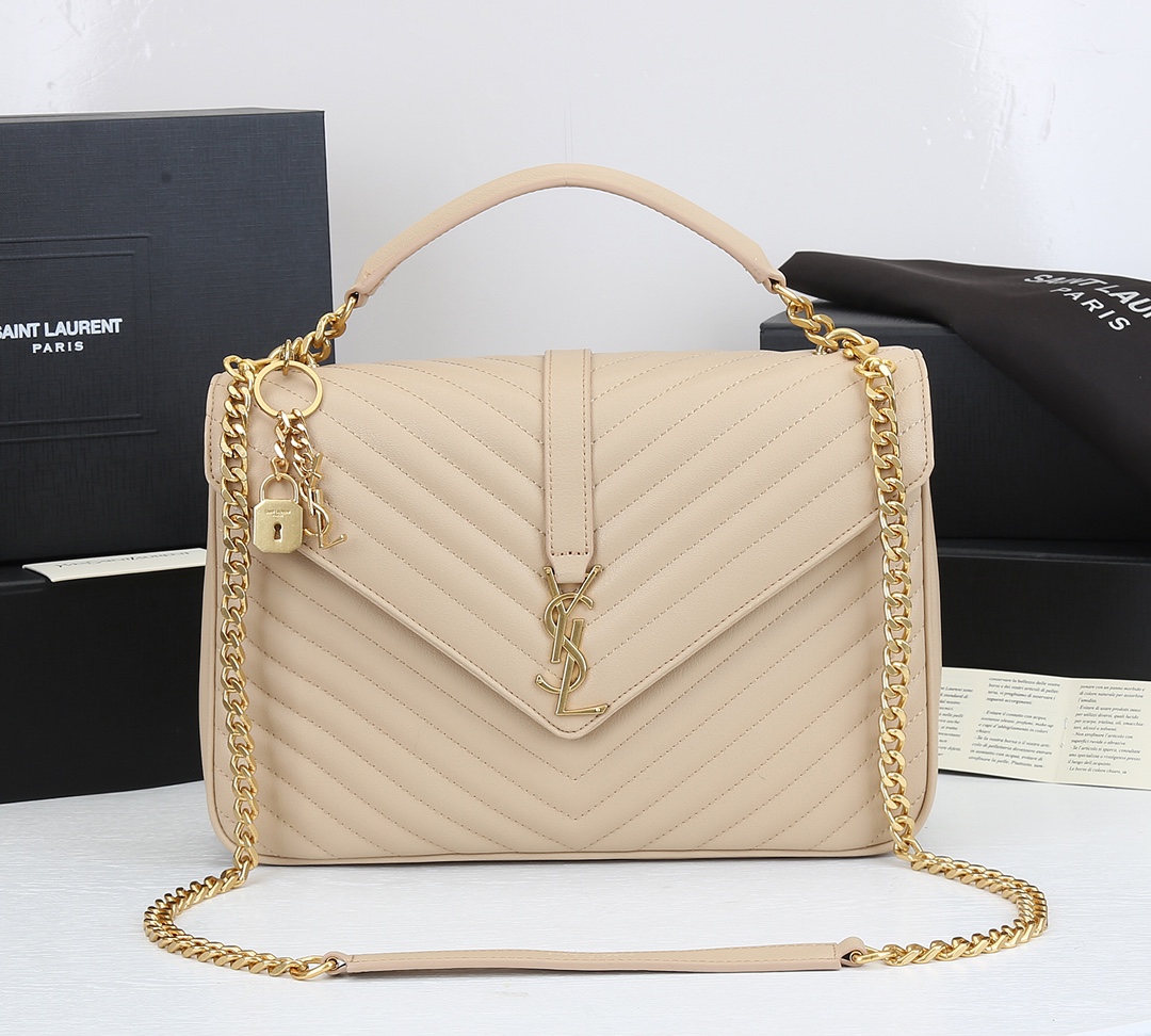 Sa1nt Lau*nt Natural Women's Large Monogram Matelasse Leather Chain Shoulder Bag