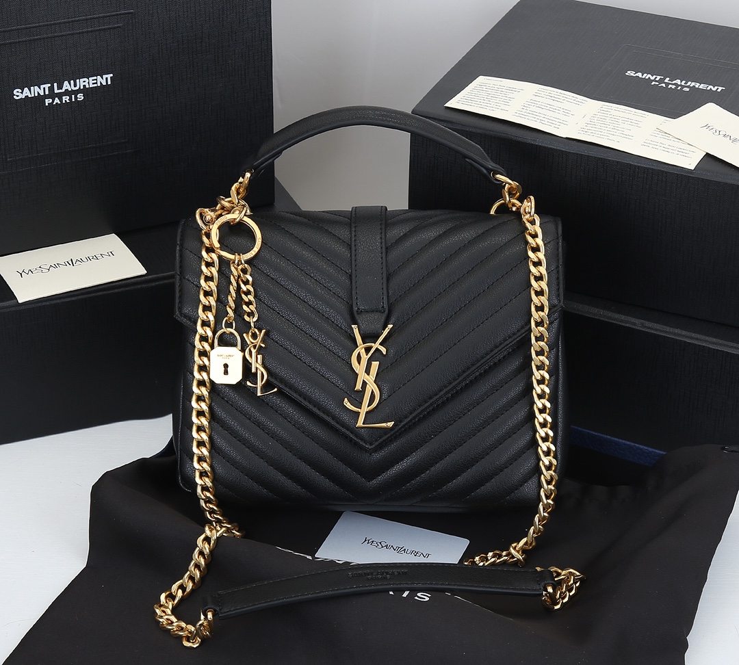 Sa1nt Lau*nt College Medium Bag Black Grainy Leather
