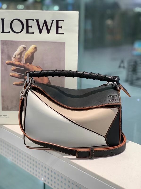 L0ew* Puzzle Small Color-Block Leather Shoulder Bag - Brown