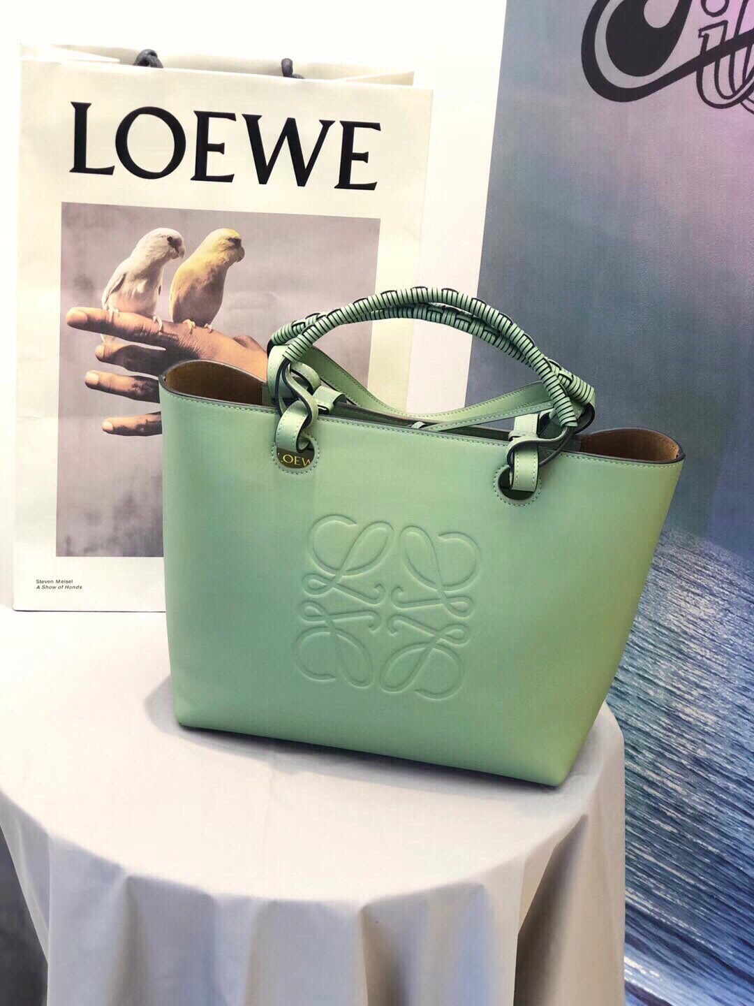 L0ew* Anagram Small Tote Bag In Army - Rosemary