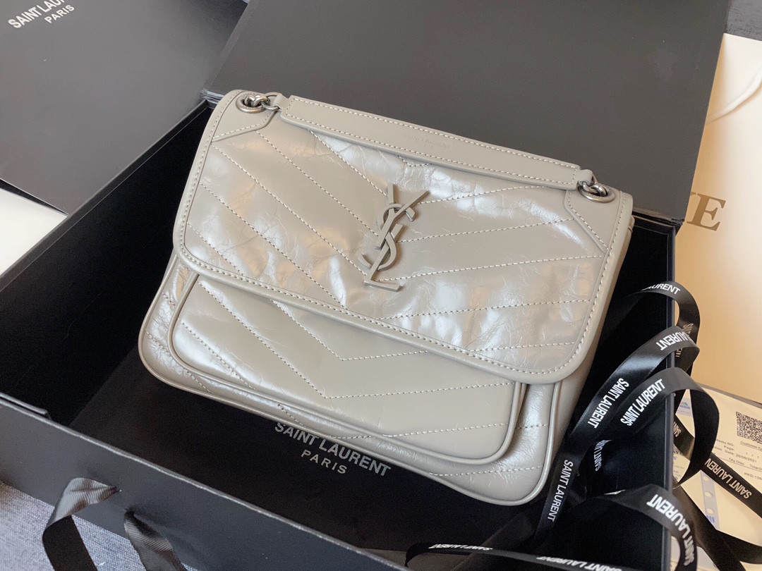 Sa1nt Lau*nt Niky mini quilted crinkled-leather shoulder bag