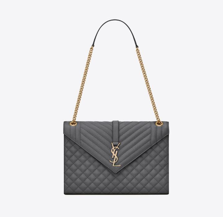 Sa1nt Lau*nt MEDIUM ENVELOPE IN QUILTED GRAIN DE POUDRE EMBOSSED LEATHER