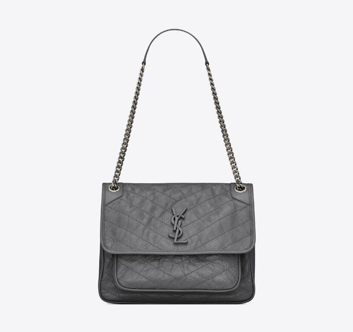 Sa1nt Lau*nt Niki Medium Chain Bag Crinkled Vintage Leather in Storm