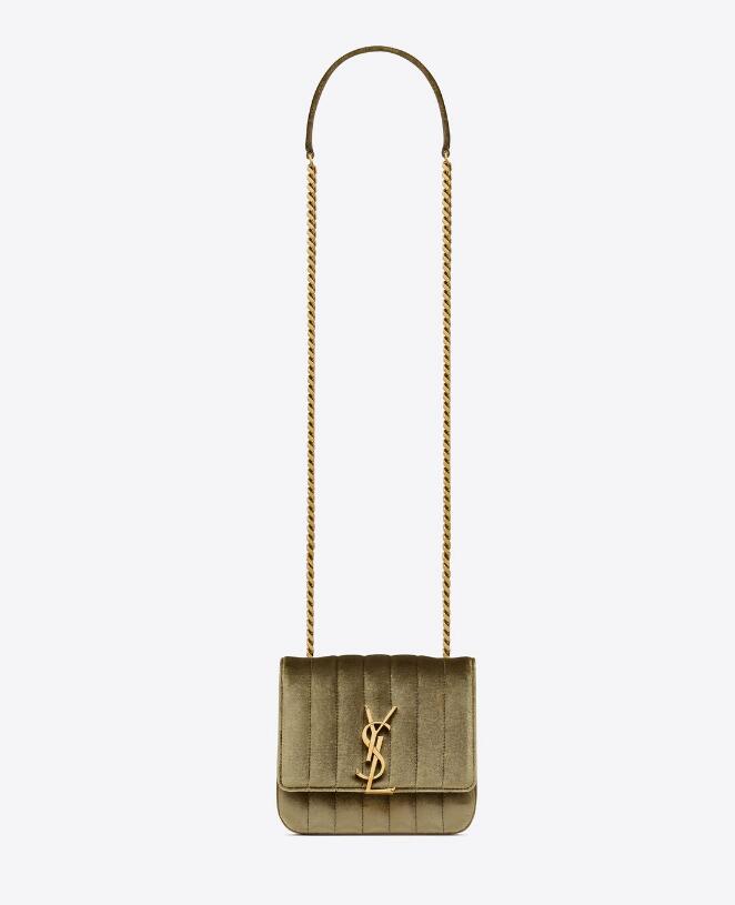 Sa1nt Lau*nt Vicky Small Quilted Velour Chain Shoulder Bag