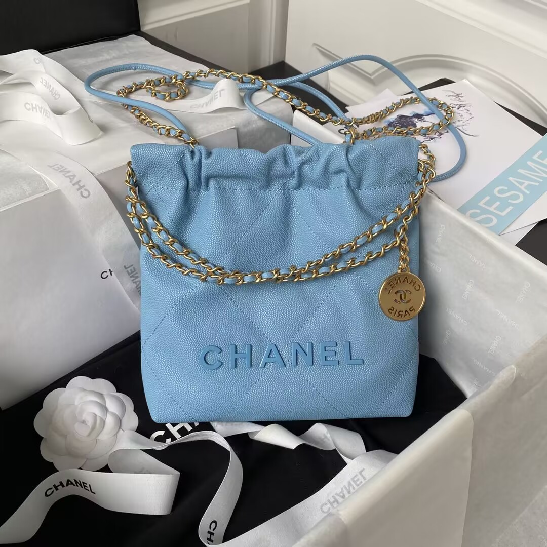 Ch**el 22 Handbag Large 22S Calfskin Blue