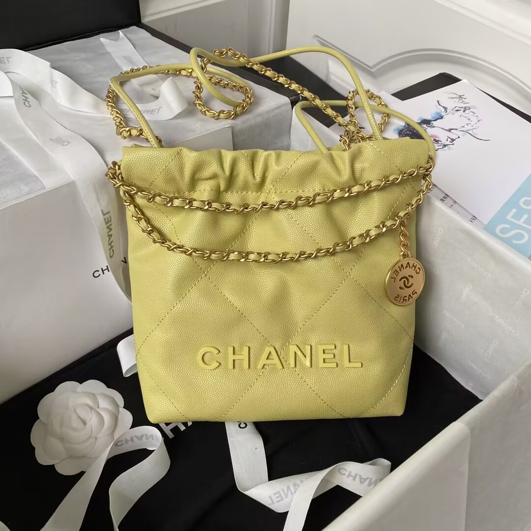 Ch**el 22 Handbag Large 22S Calfskin Yellow