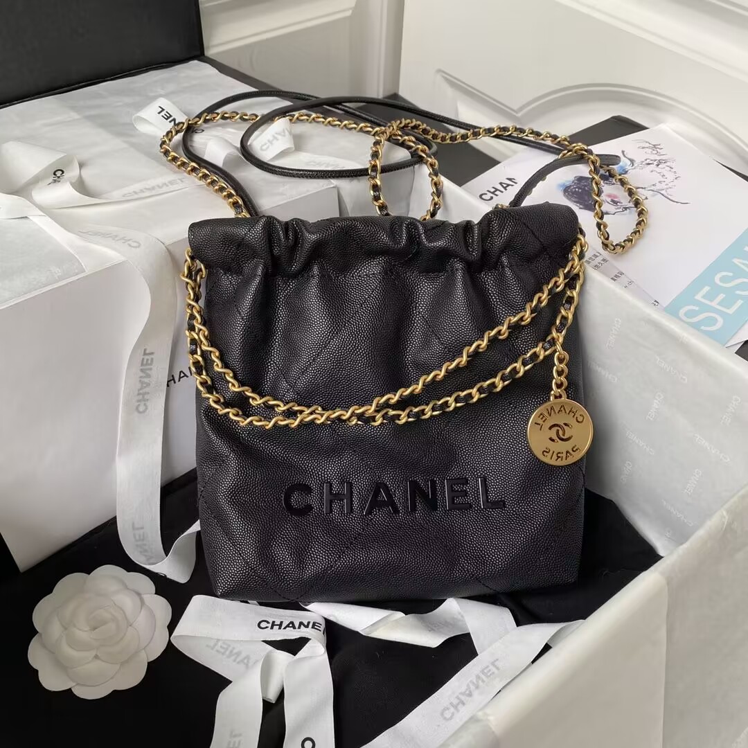 Ch**el 22 Handbag Large 22S Calfskin Black
