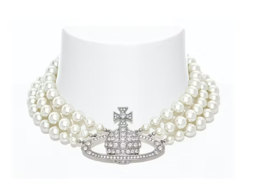 u1u1enne westwood choker three row pearl bas relief silver