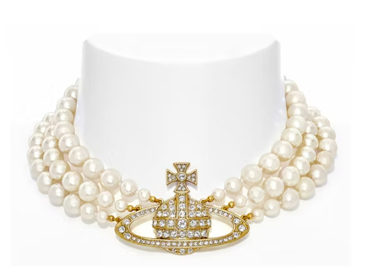 u1u1enne westwood choker three row pearl bas relief gold